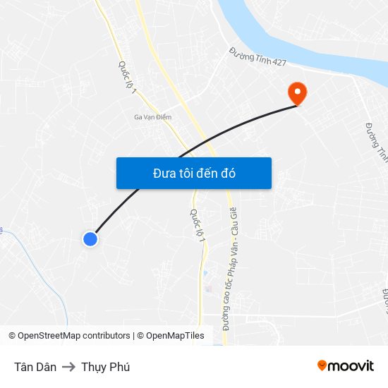 Tân Dân to Thụy Phú map