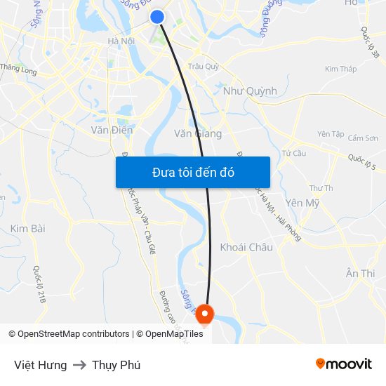 Việt Hưng to Thụy Phú map