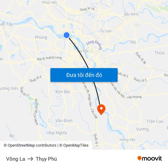 Võng La to Thụy Phú map