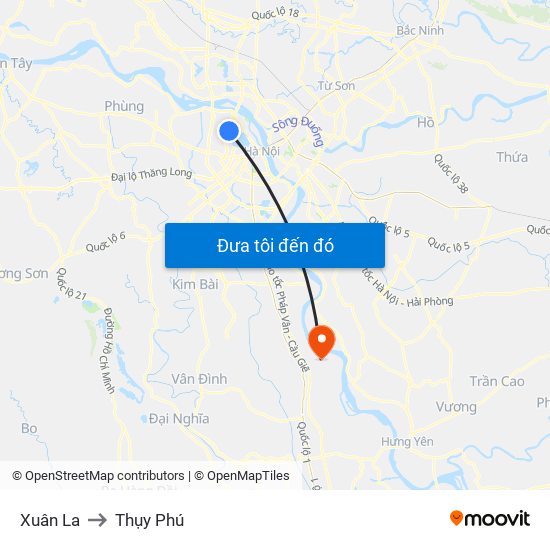 Xuân La to Thụy Phú map