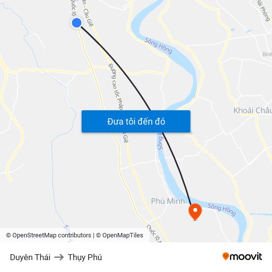 Duyên Thái to Thụy Phú map