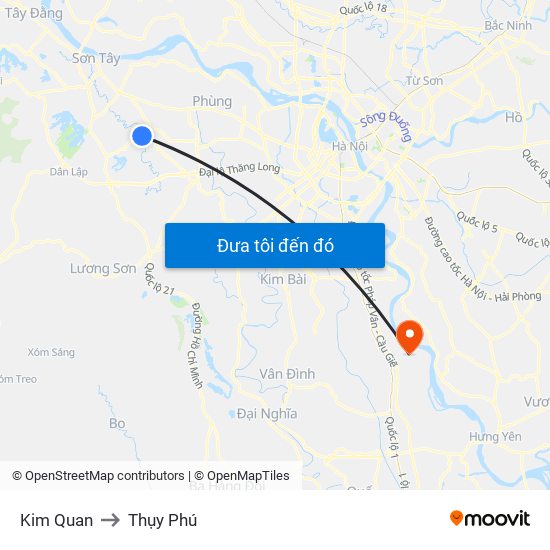 Kim Quan to Thụy Phú map