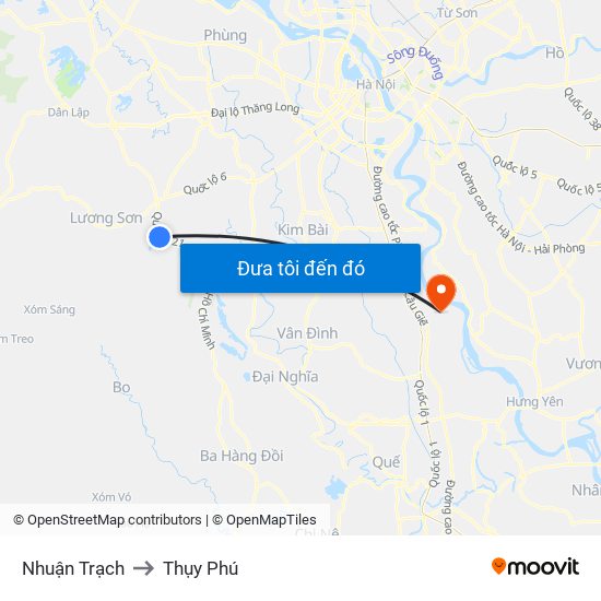 Nhuận Trạch to Thụy Phú map
