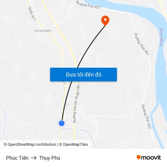 Phúc Tiến to Thụy Phú map