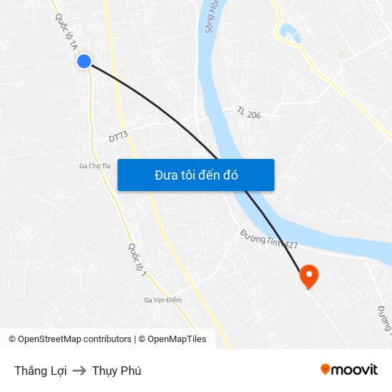 Thắng Lợi to Thụy Phú map