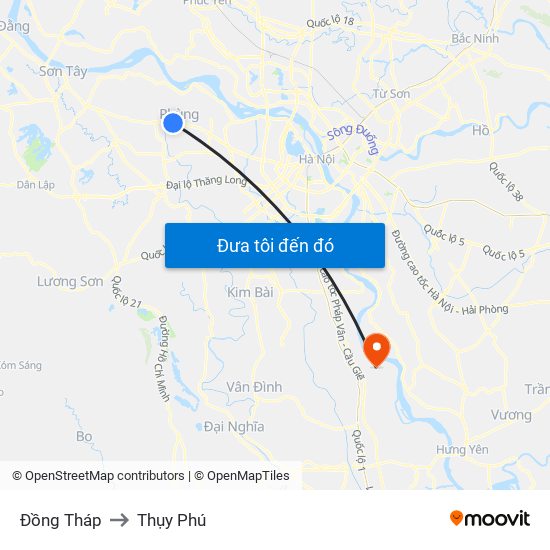 Đồng Tháp to Thụy Phú map