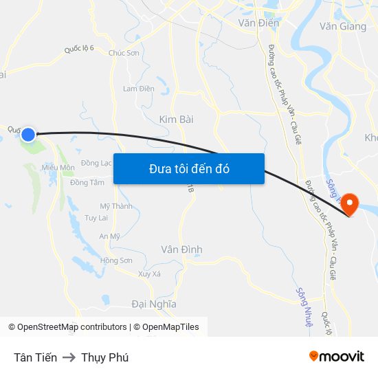 Tân Tiến to Thụy Phú map