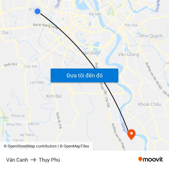 Vân Canh to Thụy Phú map