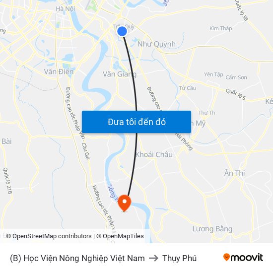 (B) Học Viện Nông Nghiệp Việt Nam to Thụy Phú map