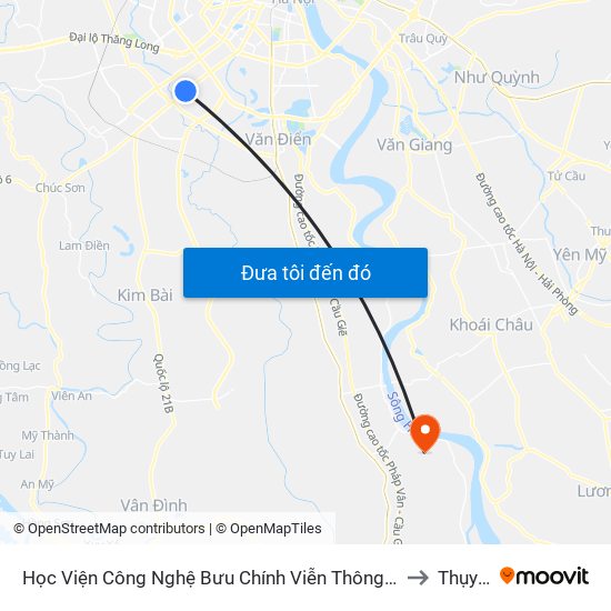 Học Viện Công Nghệ Bưu Chính Viễn Thông - Trần Phú (Hà Đông) to Thụy Phú map