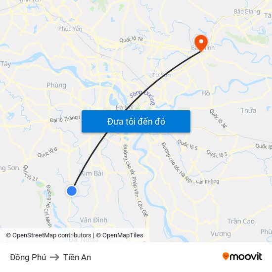 Đồng Phú to Tiền An map