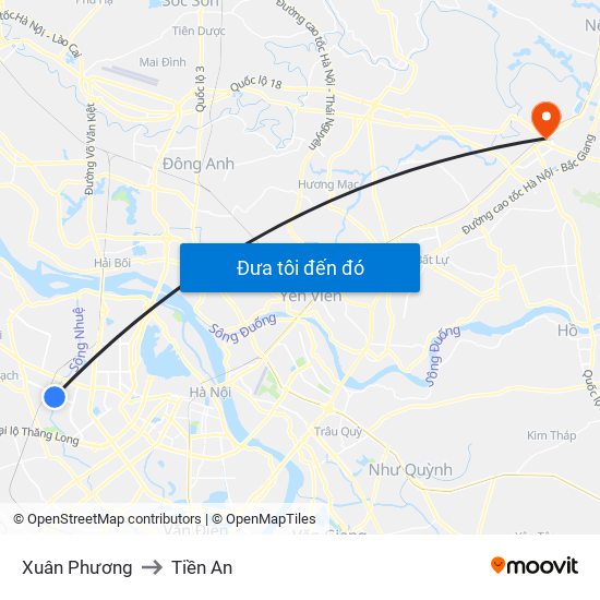 Xuân Phương to Tiền An map