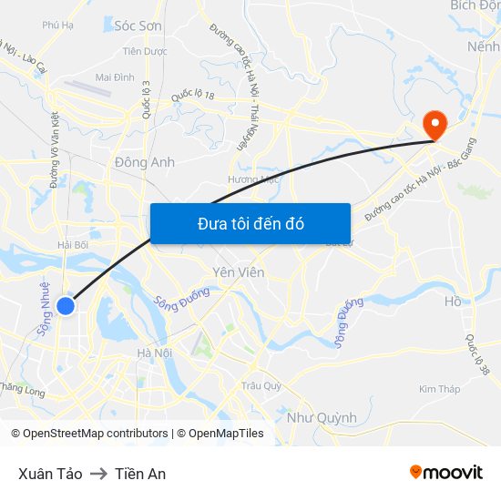 Xuân Tảo to Tiền An map