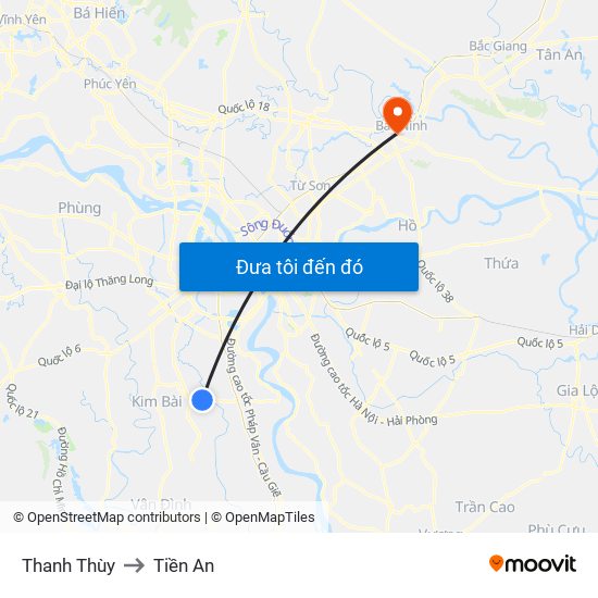 Thanh Thùy to Tiền An map