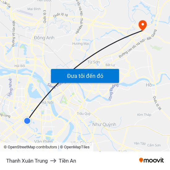 Thanh Xuân Trung to Tiền An map