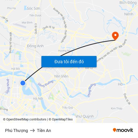 Phú Thượng to Tiền An map