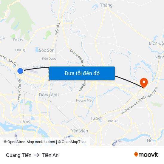 Quang Tiến to Tiền An map