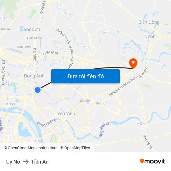 Uy Nỗ to Tiền An map