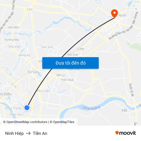 Ninh Hiệp to Tiền An map