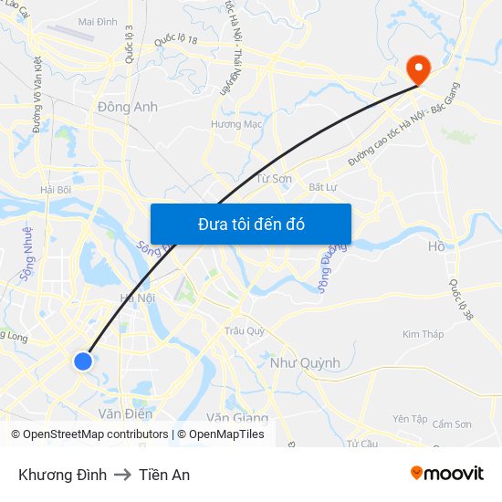 Khương Đình to Tiền An map