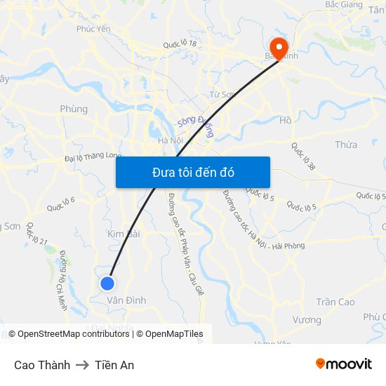 Cao Thành to Tiền An map