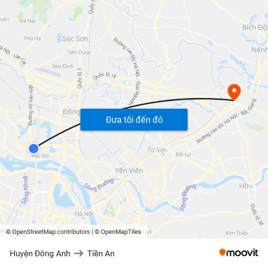 Huyện Đông Anh to Tiền An map
