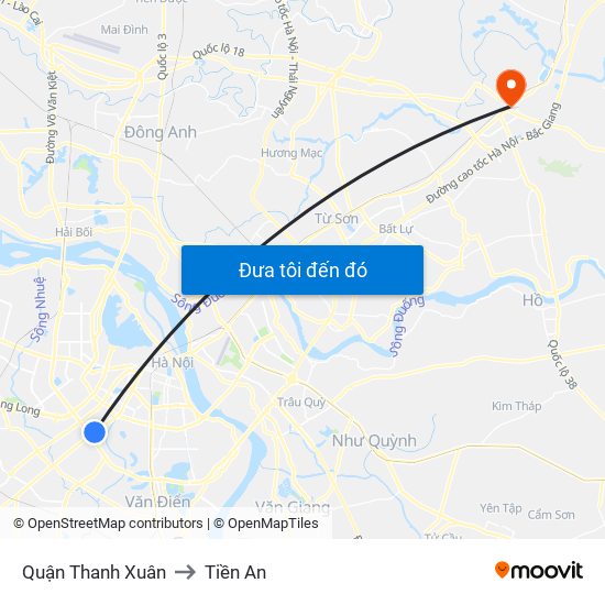 Quận Thanh Xuân to Tiền An map