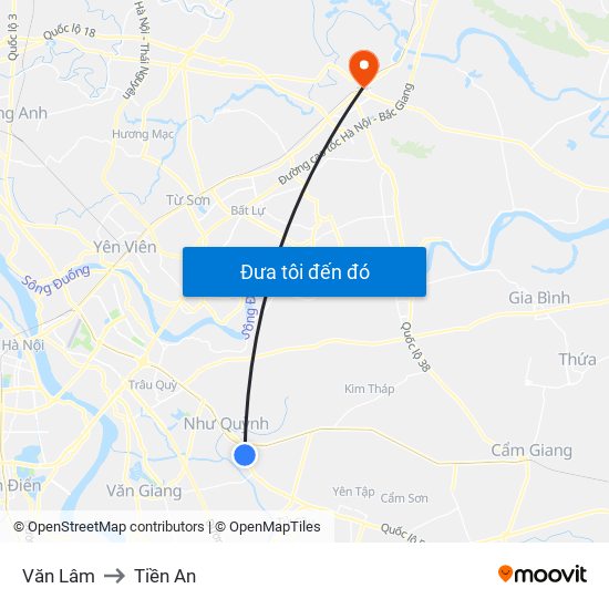 Văn Lâm to Tiền An map