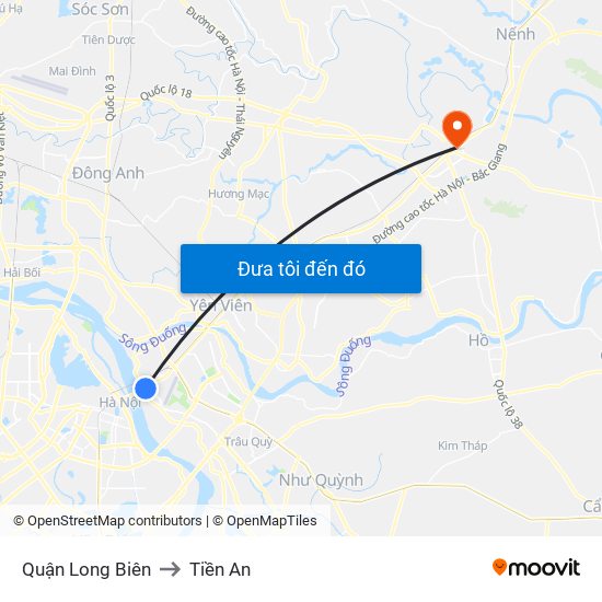 Quận Long Biên to Tiền An map