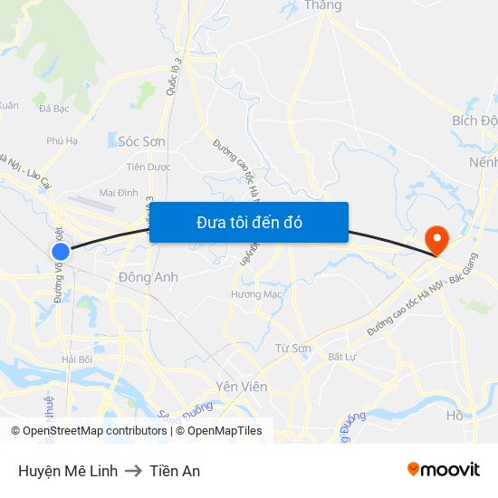 Huyện Mê Linh to Tiền An map