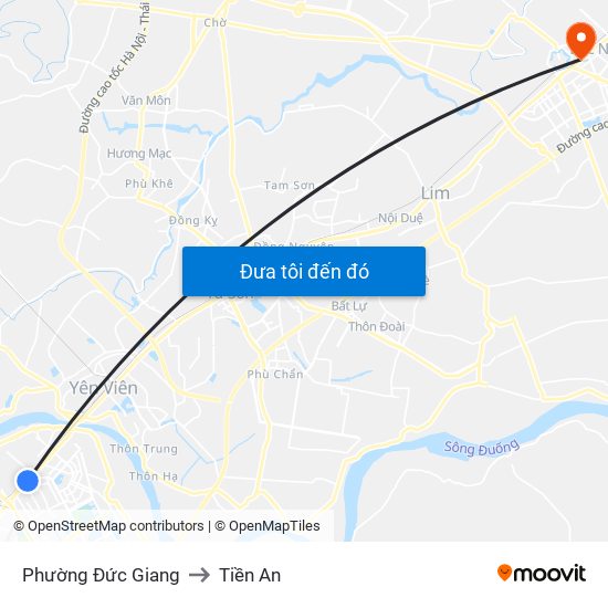 Phường Đức Giang to Tiền An map