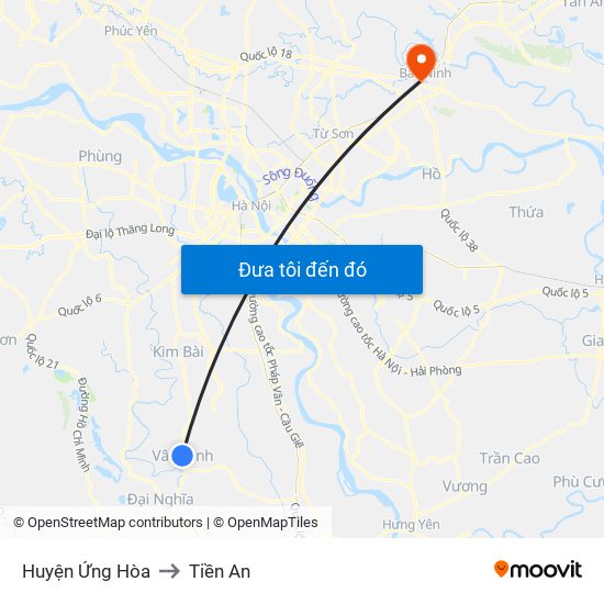Huyện Ứng Hòa to Tiền An map