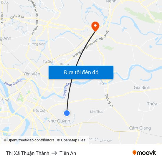 Thị Xã Thuận Thành to Tiền An map