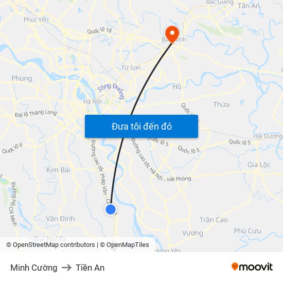 Minh Cường to Tiền An map