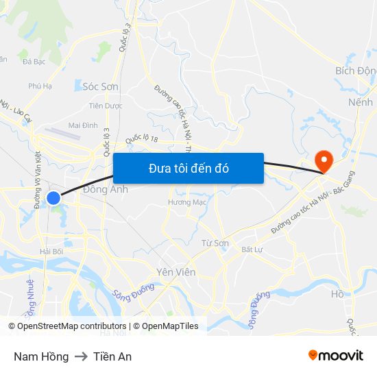 Nam Hồng to Tiền An map