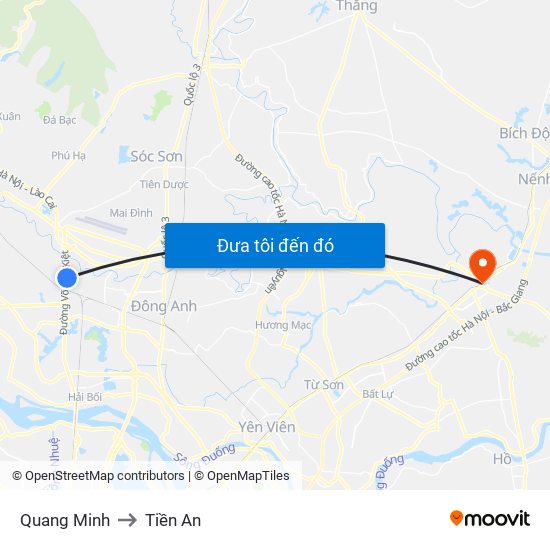 Quang Minh to Tiền An map