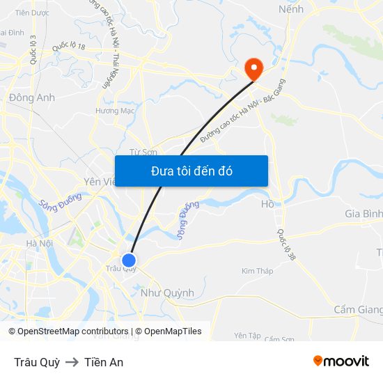 Trâu Quỳ to Tiền An map