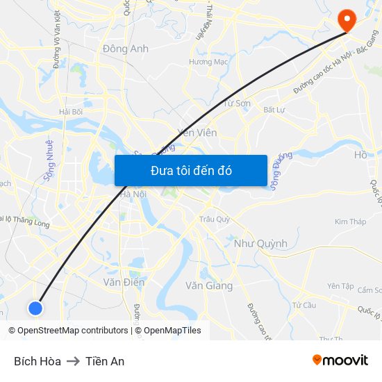 Bích Hòa to Tiền An map