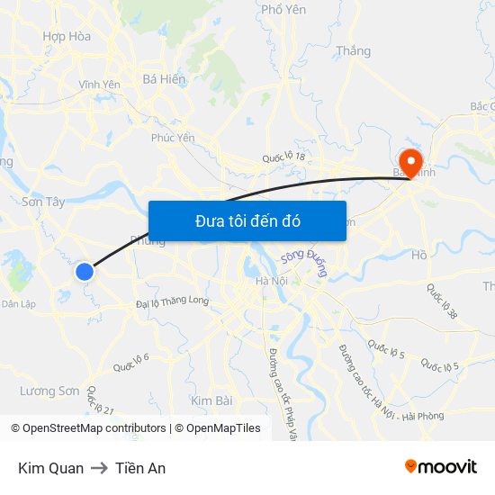 Kim Quan to Tiền An map