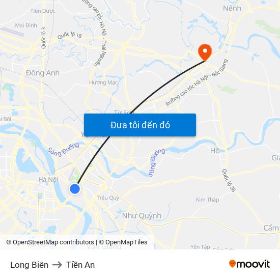 Long Biên to Tiền An map