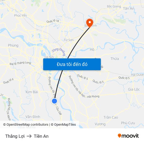 Thắng Lợi to Tiền An map