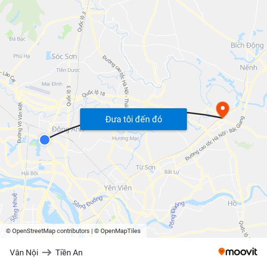 Vân Nội to Tiền An map