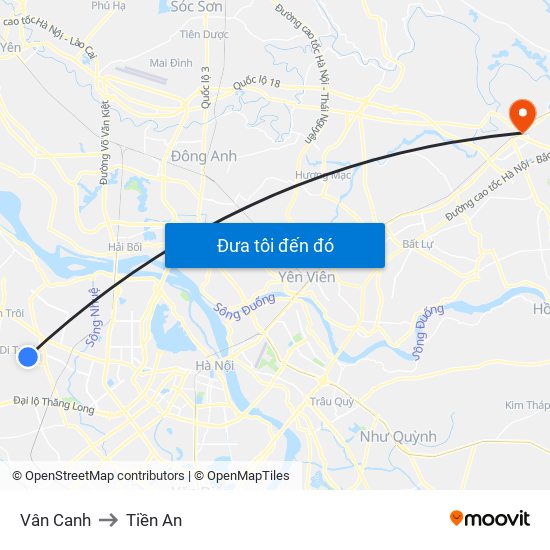 Vân Canh to Tiền An map