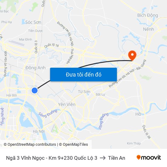 Ngã 3 Vĩnh Ngọc - Km 9+230 Quốc Lộ 3 to Tiền An map