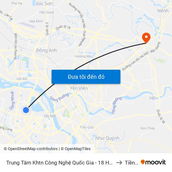 Trung Tâm Khtn Công Nghệ Quốc Gia - 18 Hoàng Quốc Việt to Tiền An map