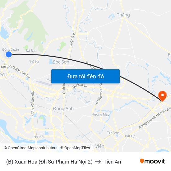 (B) Xuân Hòa (Đh Sư Phạm Hà Nội 2) to Tiền An map