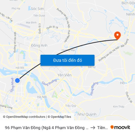 96 Phạm Văn Đồng (Ngã 4 Phạm Văn Đồng - Xuân Đỉnh) to Tiền An map