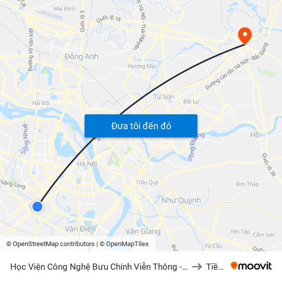 Học Viện Công Nghệ Bưu Chính Viễn Thông - Trần Phú (Hà Đông) to Tiền An map