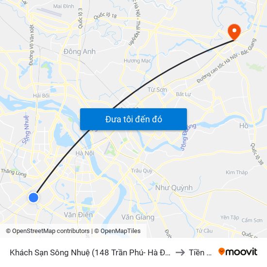Khách Sạn Sông Nhuệ (148 Trần Phú- Hà Đông) to Tiền An map