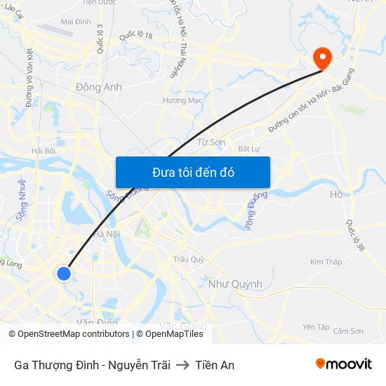 Ga Thượng Đình - Nguyễn Trãi to Tiền An map